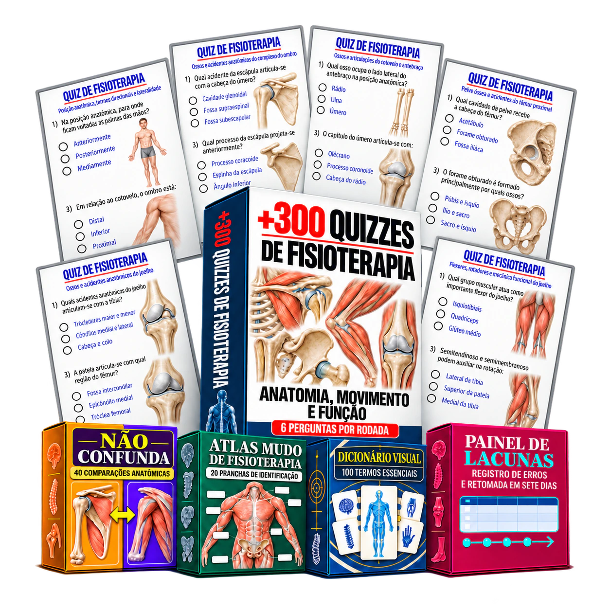 Mockup da coleção planejada +300 Quizzes de Fisioterapia